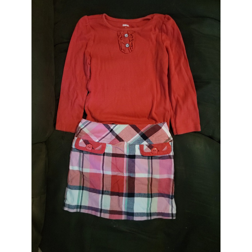 Gymboree‎ smart little lady red top and plaid skort size 5